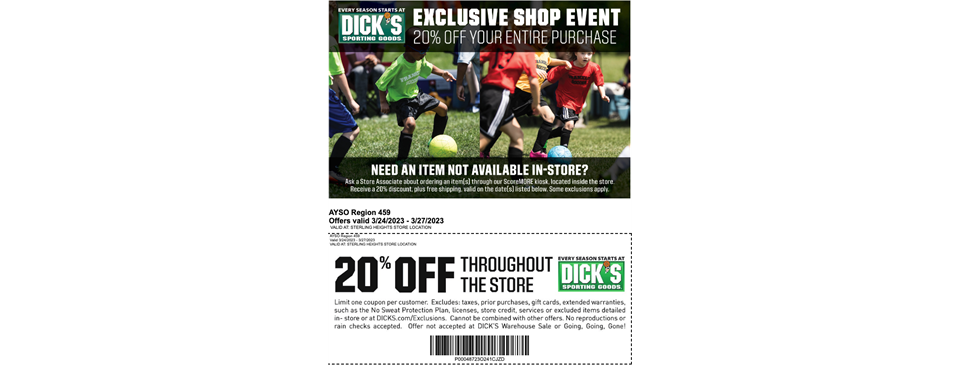 Dick's Sporting Good AYSO 459 Appreciation Weekend (March 24-27)